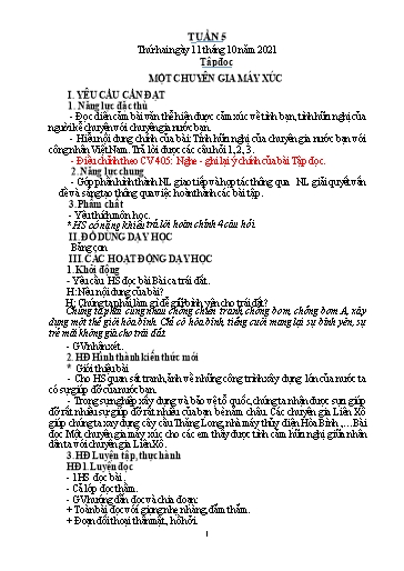 Kế hoạch bài dạy Tiếng Việt + Toán 5 - Tuần 5 - Năm học 2021-2022 - Phạm Thị Hương Giang