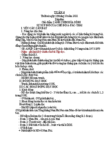 Kế hoạch bài dạy Tiếng Việt + Toán 5 - Tuần 6 - Năm học 2021-2022 - Phan Thị Hồng Thương