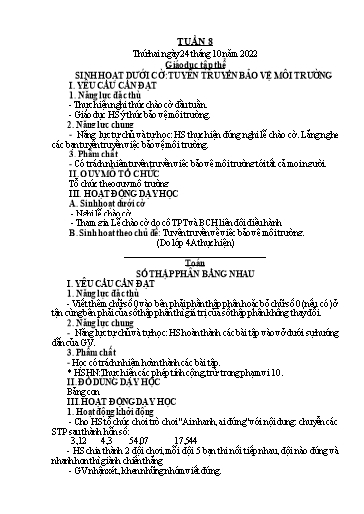 Kế hoạch bài dạy Tiếng Việt + Toán 5 - Tuần 8 - Năm học 2022-2023 - Phan Thị Hồng Thương