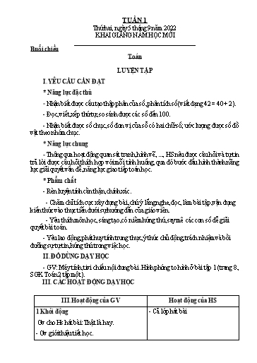 Kế hoạch bài dạy Tiếng Việt + Toán Lớp 2 (Kết nối tri thức) - Tuần 1 - Năm học 2022-2023 - Dương Thị Nga