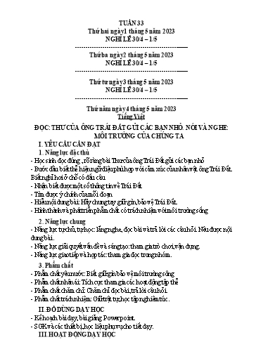 Kế hoạch bài dạy Tiếng Việt + Toán Lớp 3 (Kết nối tri thức) - Tuần 31 - Năm học 2022-2023 - Hoàng Thị Như Uyên