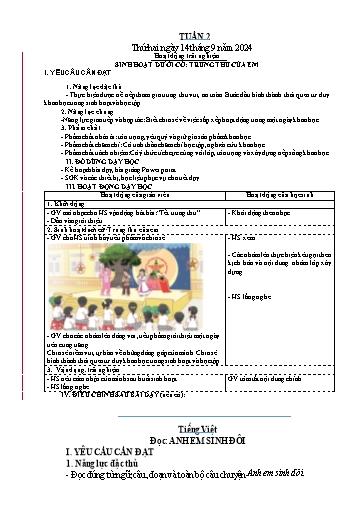 Kế hoạch bài dạy Tiếng Việt + Toán Lớp 4 - Tuần 2 - Năm học 2024-2025 - Phan Đình Khôi