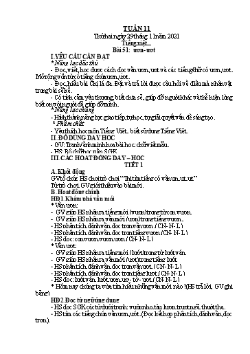Kế hoạch bài dạy Toán + Tiếng Việt 1 (Kết nối tri thức) - Tuần 11 - Năm học 2021-2022 - Dương Thị Nga