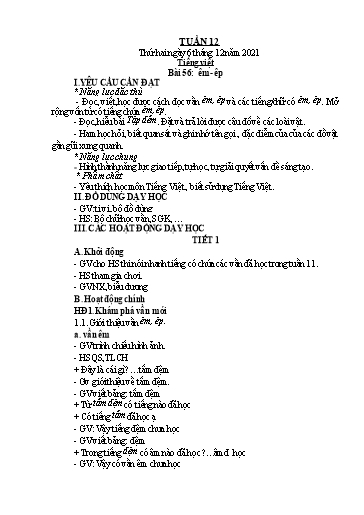 Kế hoạch bài dạy Toán + Tiếng Việt 1 (Kết nối tri thức) - Tuần 12 - Năm học 2021-2022 - Dương Thị Nga