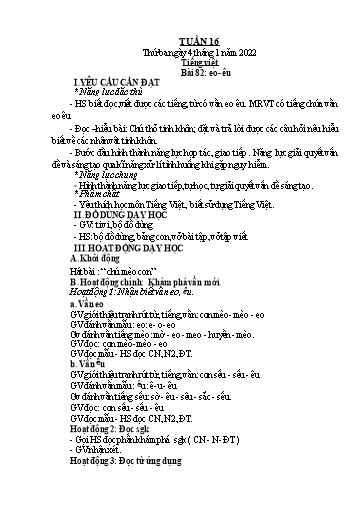 Kế hoạch bài dạy Toán + Tiếng Việt 1 (Kết nối tri thức) - Tuần 16 - Năm học 2021-2022 - Dương Thị Nga