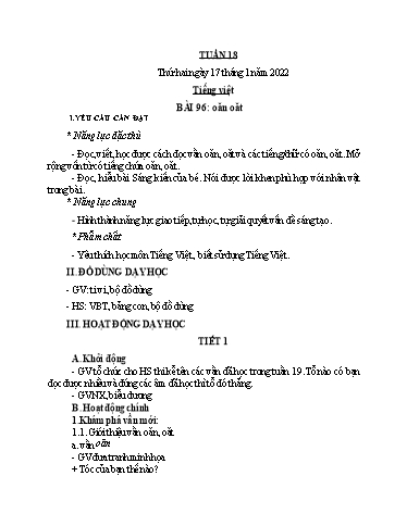 Kế hoạch bài dạy Toán + Tiếng Việt 1 (Kết nối tri thức) - Tuần 18 - Năm học 2021-2022 - Dương Thị Nga