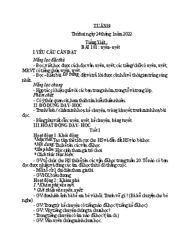 Kế hoạch bài dạy Toán + Tiếng Việt 1 (Kết nối tri thức) - Tuần 19 - Năm học 2021-2022 - Dương Thị Nga