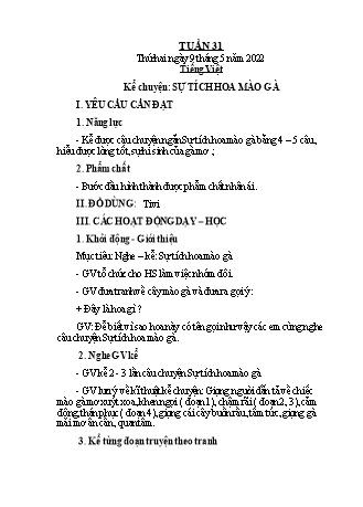 Kế hoạch bài dạy Toán + Tiếng Việt 1 (Kết nối tri thức) - Tuần 31 - Năm học 2021-2022 - Dương Thị Nga