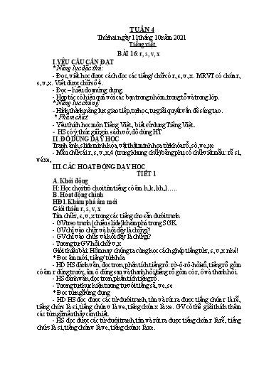 Kế hoạch bài dạy Toán + Tiếng Việt 1 (Kết nối tri thức) - Tuần 4 - Năm học 2021-2022 - Dương Thị Nga