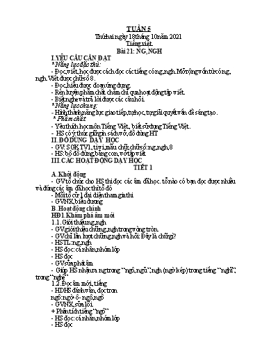Kế hoạch bài dạy Toán + Tiếng Việt 1 (Kết nối tri thức) - Tuần 5 - Năm học 2021-2022 - Dương Thị Nga