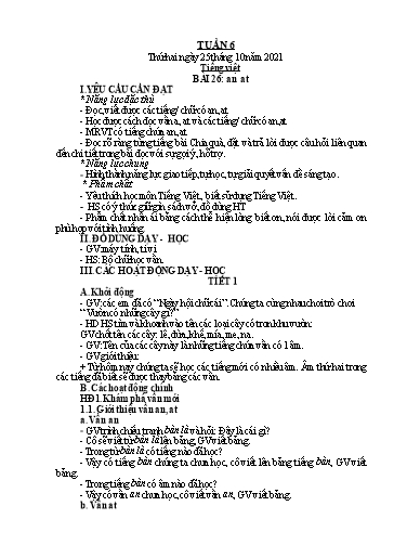 Kế hoạch bài dạy Toán + Tiếng Việt 1 (Kết nối tri thức) - Tuần 6 - Năm học 2021-2022 - Dương Thị Nga