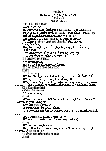 Kế hoạch bài dạy Toán + Tiếng Việt 1 (Kết nối tri thức) - Tuần 7 - Năm học 2021-2022 - Dương Thị Nga
