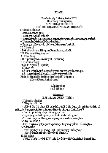 Kế hoạch bài dạy Toán + Tiếng Việt 1 - Tuần 1 (Chiều) - Năm học 2022-2023 - Phan Thị Minh Thư