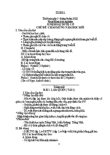 Kế hoạch bài dạy Toán + Tiếng Việt 1 - Tuần 1 - Năm học 2022-2023 - Phan Thị Tú Oanh