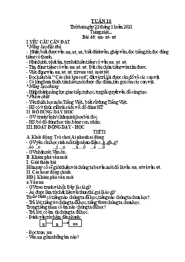 Kế hoạch bài dạy Toán + Tiếng Việt 1 - Tuần 10 - Năm học 2021-2022 - Phan Thị Tú Oanh