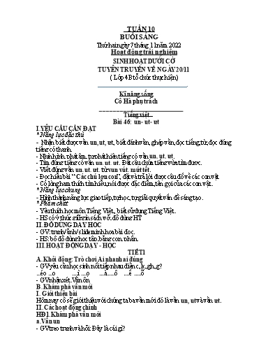 Kế hoạch bài dạy Toán + Tiếng Việt 1 - Tuần 10 - Năm học 2022-2023 - Phan Thị Minh Thư