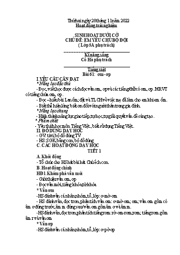 Kế hoạch bài dạy Toán + Tiếng Việt 1 - Tuần 13 - Năm học 2022-2023 - Phan Thị Minh Thư