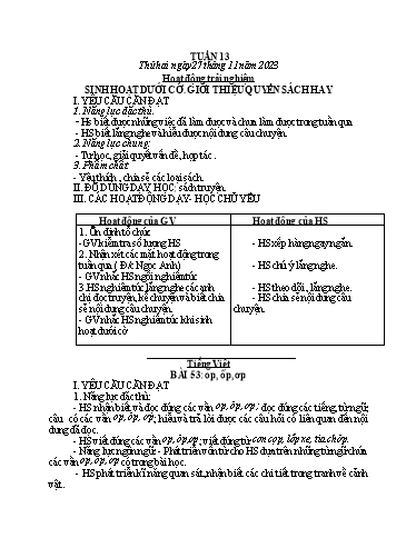 Kế hoạch bài dạy Toán + Tiếng Việt 1 - Tuần 13 - Năm học 2023-2024 - Phan Thị Minh Thư