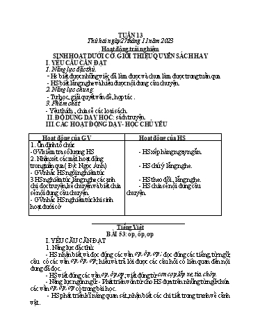 Kế hoạch bài dạy Toán + Tiếng Việt 1 - Tuần 13 - Năm học 2023-2024 - Phan Thị Tú Oanh