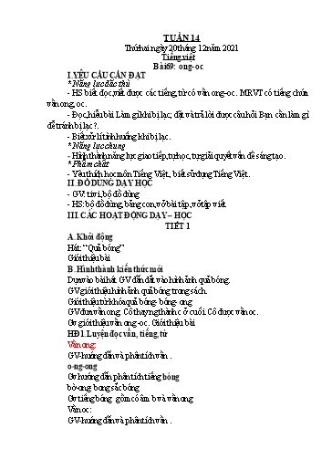 Kế hoạch bài dạy Toán + Tiếng Việt 1 - Tuần 14 - Năm học 2021-2022 - Phan Thị Tú Oanh