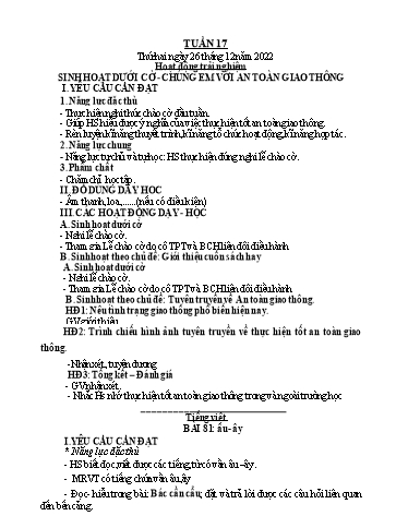 Kế hoạch bài dạy Toán + Tiếng Việt 1 - Tuần 17 - Năm học 2022-2023 - Phan Thị Tú Oanh