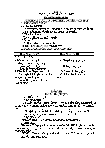 Kế hoạch bài dạy Toán + Tiếng Việt 1 - Tuần 17 - Năm học 2023-2024 - Phan Thị Minh Thư