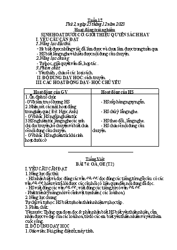 Kế hoạch bài dạy Toán + Tiếng Việt 1 - Tuần 17 - Năm học 2023-2024 - Phan Thị Tú Oanh