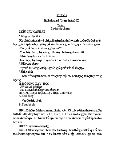 Kế hoạch bài dạy Toán + Tiếng Việt 1 - Tuần 18 - Năm học 2021-2022 - Phan Thị Tú Oanh