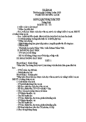 Kế hoạch bài dạy Toán + Tiếng Việt 1 - Tuần 18 - Năm học 2022-2023 - Phan Thị Minh Thư