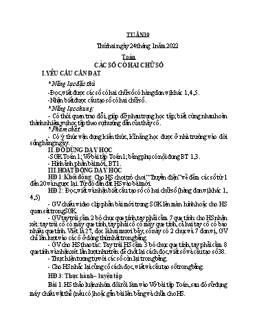 Kế hoạch bài dạy Toán + Tiếng Việt 1 - Tuần 19 - Năm học 2021-2022 - Phan Thị Tú Oanh
