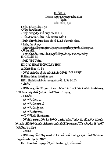 Kế hoạch bài dạy Toán + Tiếng Việt 1 - Tuần 2 - Năm học 2022-2023 - Phan Thị Minh Thư