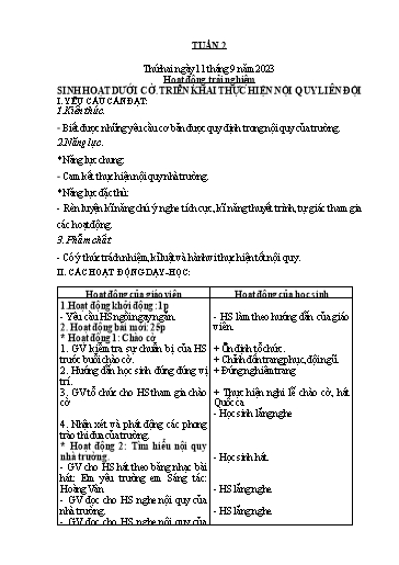 Kế hoạch bài dạy Toán + Tiếng Việt 1 - Tuần 2 - Năm học 2023-2024 - Phan Thị Tú Oanh