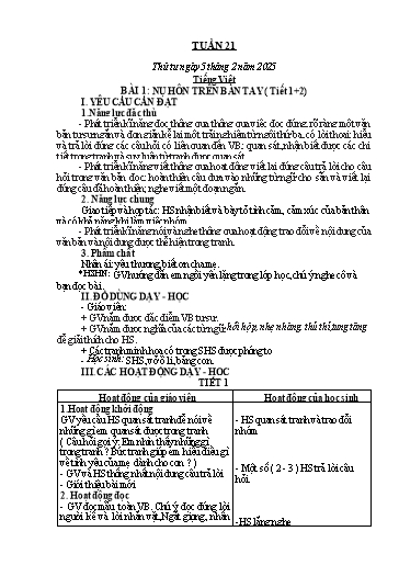 Kế hoạch bài dạy Toán + Tiếng Việt 1 - Tuần 21 - Năm học 2024-2025 - Phan Thị Tú Oanh