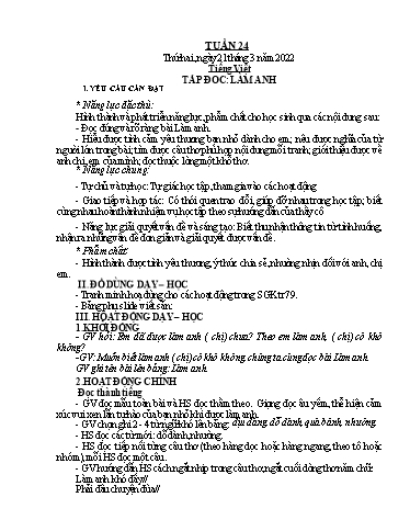 Kế hoạch bài dạy Toán + Tiếng Việt 1 - Tuần 24 - Năm học 2021-2022 - Phan Thị Tú Oanh