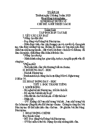 Kế hoạch bài dạy Toán + Tiếng Việt 1 - Tuần 26 - Năm học 2022-2023 - Phan Thị Tú Oanh