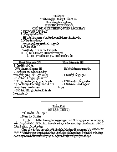 Kế hoạch bài dạy Toán + Tiếng Việt 1 - Tuần 29 - Năm học 2023-2024 - Phan Thị Tú Oanh