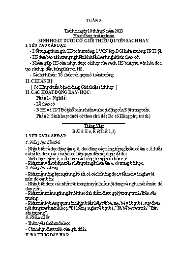 Kế hoạch bài dạy Toán + Tiếng Việt 1 - Tuần 3 - Năm học 2023-2024 - Phan Thị Tú Oanh