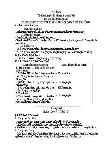 Kế hoạch bài dạy Toán + Tiếng Việt 1 - Tuần 3 - Năm học 2024-2025 - Phan Thị Tú Oanh