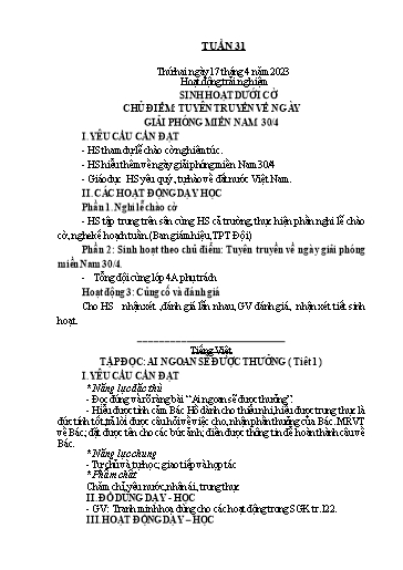 Kế hoạch bài dạy Toán + Tiếng Việt 1 - Tuần 31 - Năm học 2022-2023 - Phan Thị Tú Oanh