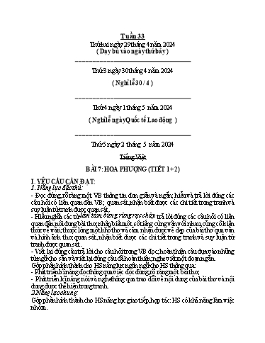 Kế hoạch bài dạy Toán + Tiếng Việt 1 - Tuần 33 - Năm học 2023-2024 - Phan Thị Tú Oanh