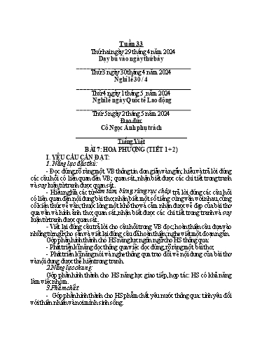 Kế hoạch bài dạy Toán + Tiếng Việt 1 - Tuần 33 - Năm học 2023-2024 - Phan Thị Minh Thư