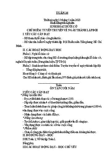 Kế hoạch bài dạy Toán + Tiếng Việt 1 - Tuần 34 - Năm học 2022-2023 - Phan Thị Minh Thư