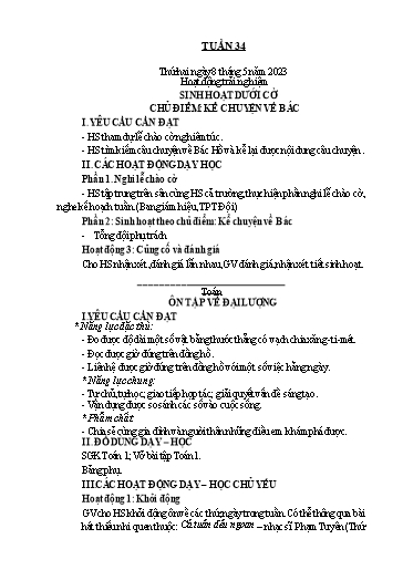 Kế hoạch bài dạy Toán + Tiếng Việt 1 - Tuần 34 - Năm học 2022-2023 - Phan Thị Tú Oanh