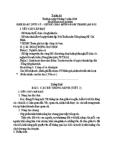 Kế hoạch bài dạy Toán + Tiếng Việt 1 - Tuần 34 - Năm học 2023-2024 - Phan Thị Minh Thư