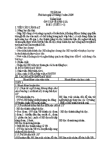 Kế hoạch bài dạy Toán + Tiếng Việt 1 - Tuần 36 - Năm học 2023-2024 - Phan Thị Tú Oanh