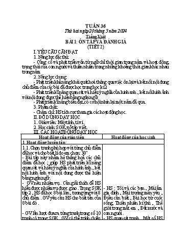 Kế hoạch bài dạy Toán + Tiếng Việt 1 - Tuần 36 - Năm học 2023-2024 - Phan Thị Minh Thư