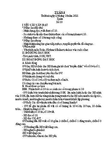 Kế hoạch bài dạy Toán + Tiếng Việt 1 - Tuần 6 - Năm học 2021-2022 - Phan Thị Tú Oanh