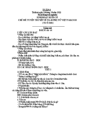 Kế hoạch bài dạy Toán + Tiếng Việt 1 - Tuần 6 - Năm học 2022-2023 - Phan Thị Tú Oanh