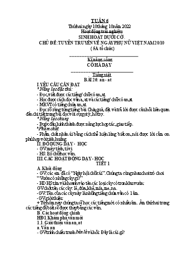 Kế hoạch bài dạy Toán + Tiếng Việt 1 - Tuần 6 - Năm học 2022-2023 - Phan Thị Minh Thư