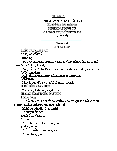 Kế hoạch bài dạy Toán + Tiếng Việt 1 - Tuần 7 - Năm học 2022-2023 - Phan Thị Tú Oanh